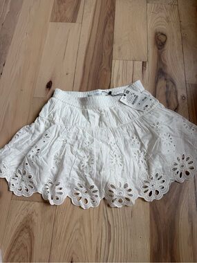 Zara White Eyelet Tiered Mini Skirt